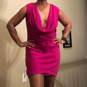 Fuschia Cowl (Droopy) Neck “Satin” Dress